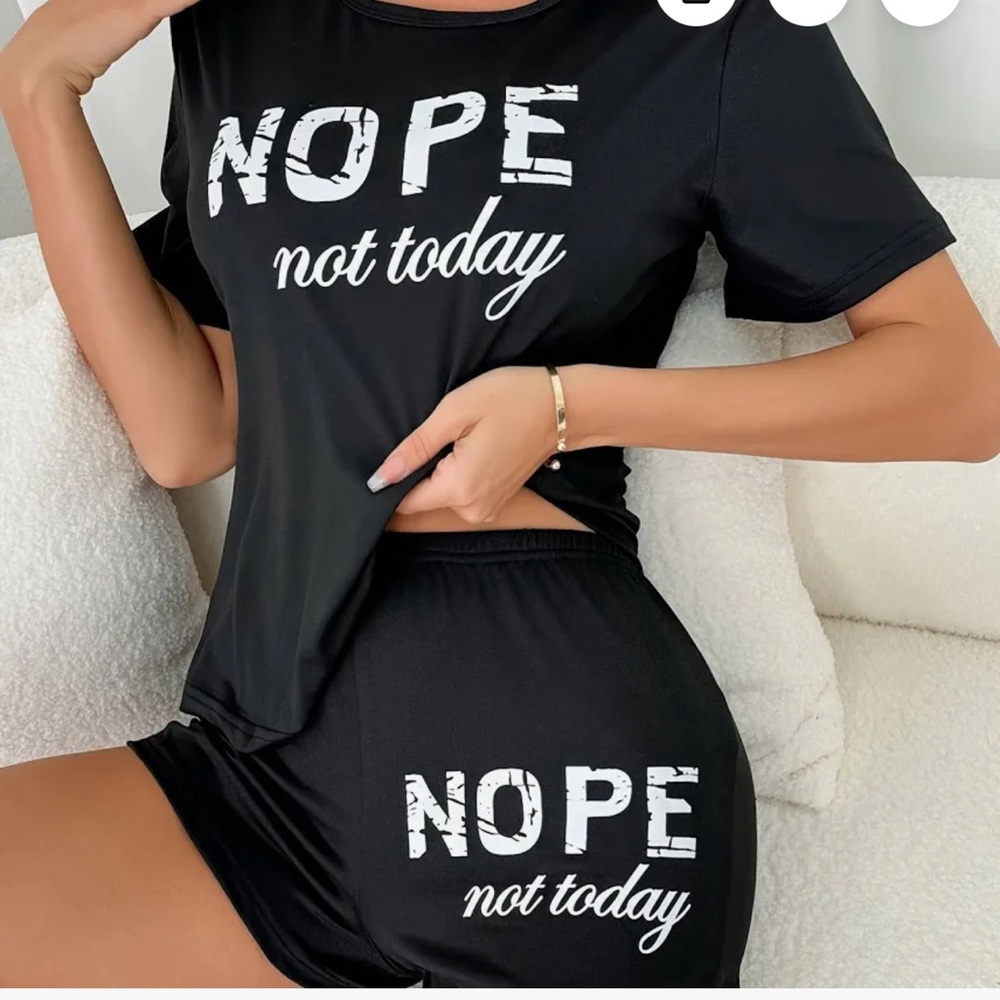 Navy Pajama Set with White Text